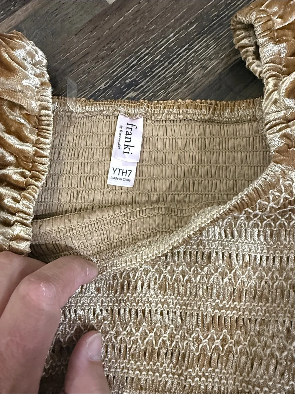 Francesca's Franki Gold Smocked Velvet Top
